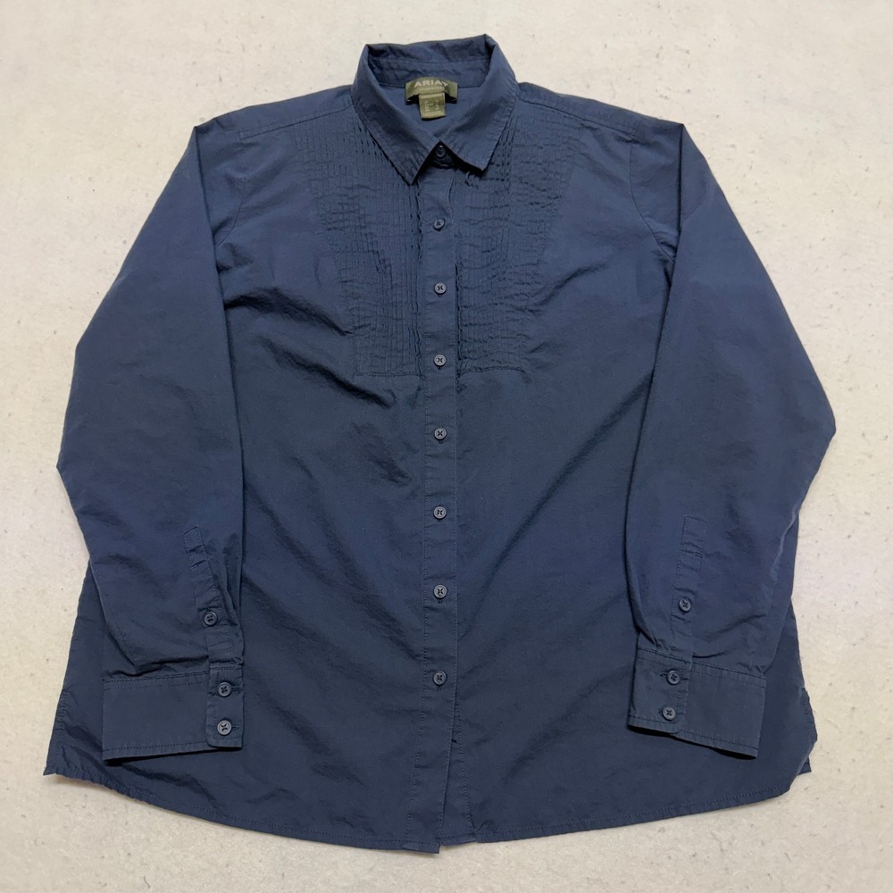 Ariat Countryside Pleated Bib Front Women XL Navy Blue Long Sleeve Button Shirt